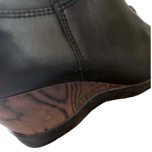 Anthropologie 7 Sanita Leather Wedge Riding Boots Tall Wood Heel COMFORT Black - Picture 5 of 11